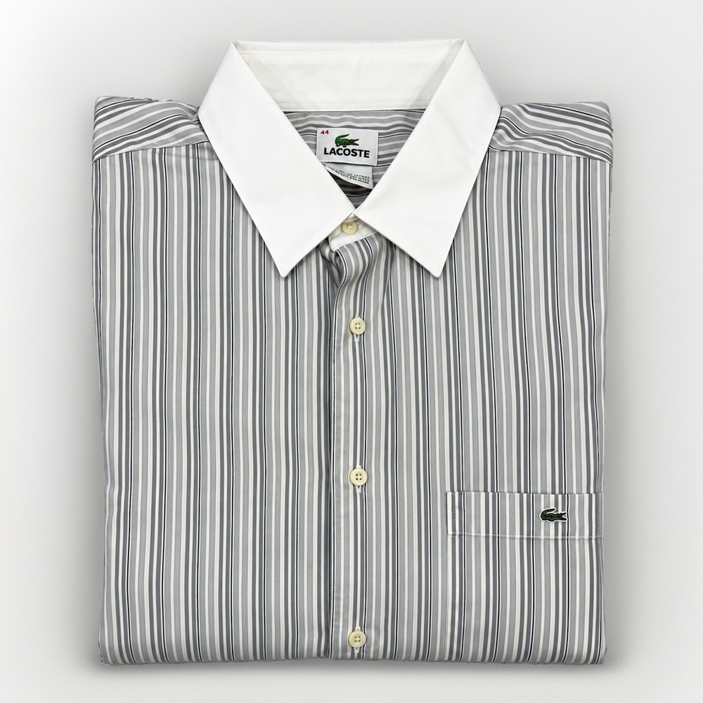 Lacoste Dress Shirt Men's XL Size FR 44 Button Down Striped White Collar
